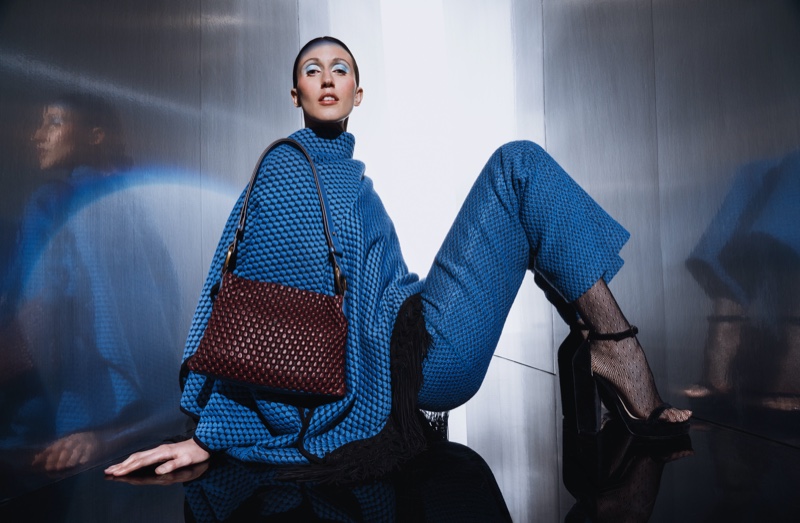 Anna Cleveland gets draped in a blue ensemble for Tissa Fontaneda's fall-winter 2024 ad.