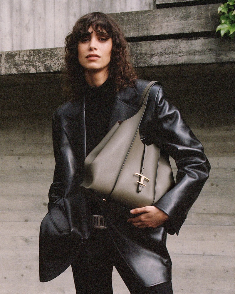 Tod's features a leather jacket and oversized bag for its pre-fall 2024 campaign.