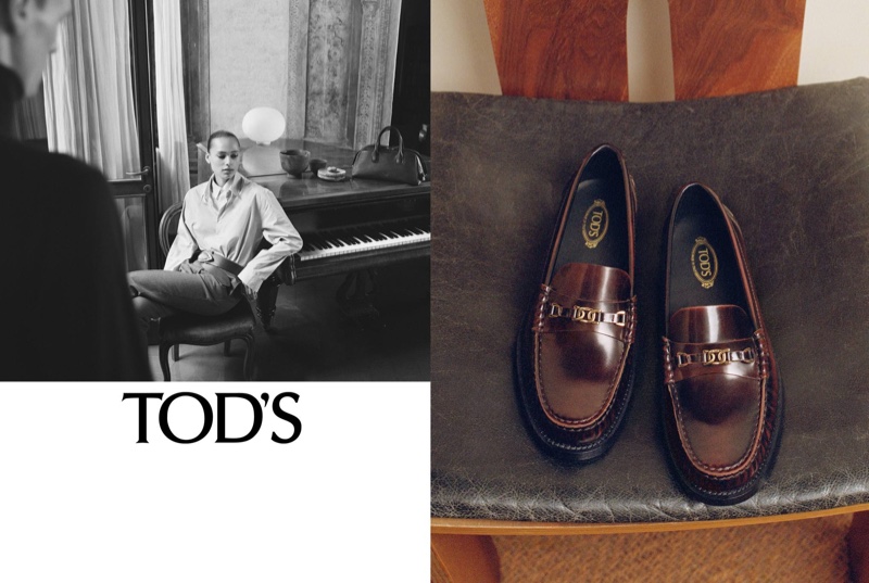 Tod's spotlights its driving shoes for its pre-fall 2024 campaign.