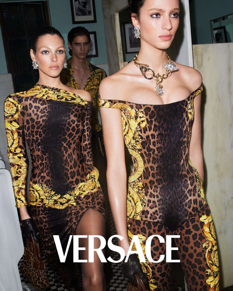 Leopard print and luxe jewelry dominate Versace's fall 2024 ad campaign.