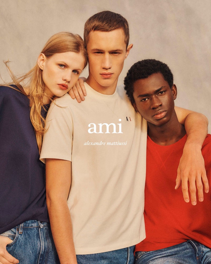 A color palette of blue, white, and red stands out in Ami Paris' summer 2024 capsule.