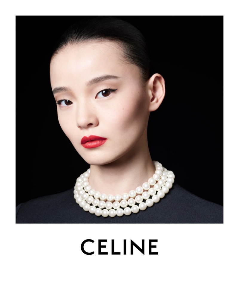 Meng Li wears Celine Beauté Le Rouge Celine.