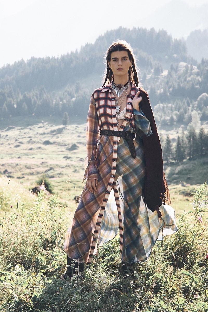 Embracing plaid prints, Free People's fall 2024 collection includes the Prairie Plaid Maxi Dress Set.