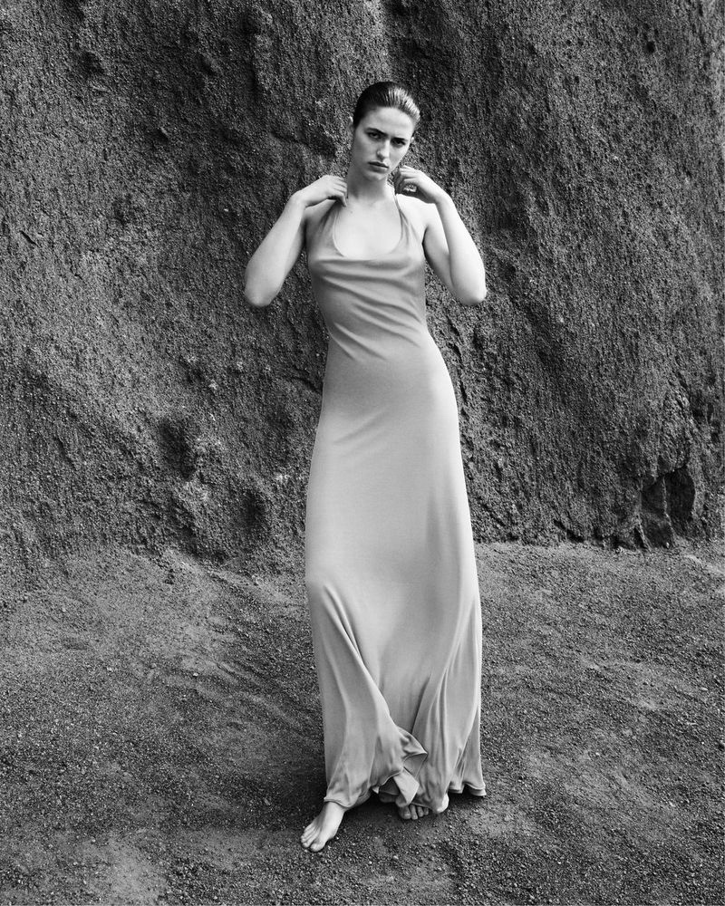 Giorgio Armani Mare features a breezy maxi dress in its 2024 collection.