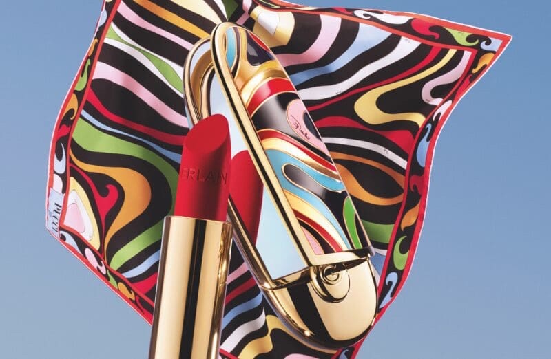 Pucci's bold psychedelic prints decorate the packaging of its fall Guerlain collaboration.