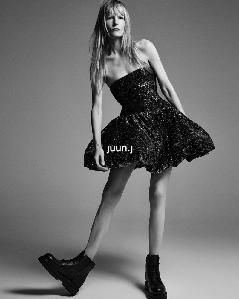 Juun.J features a poof dress paired with combat boots for its fall 2024 campaign.