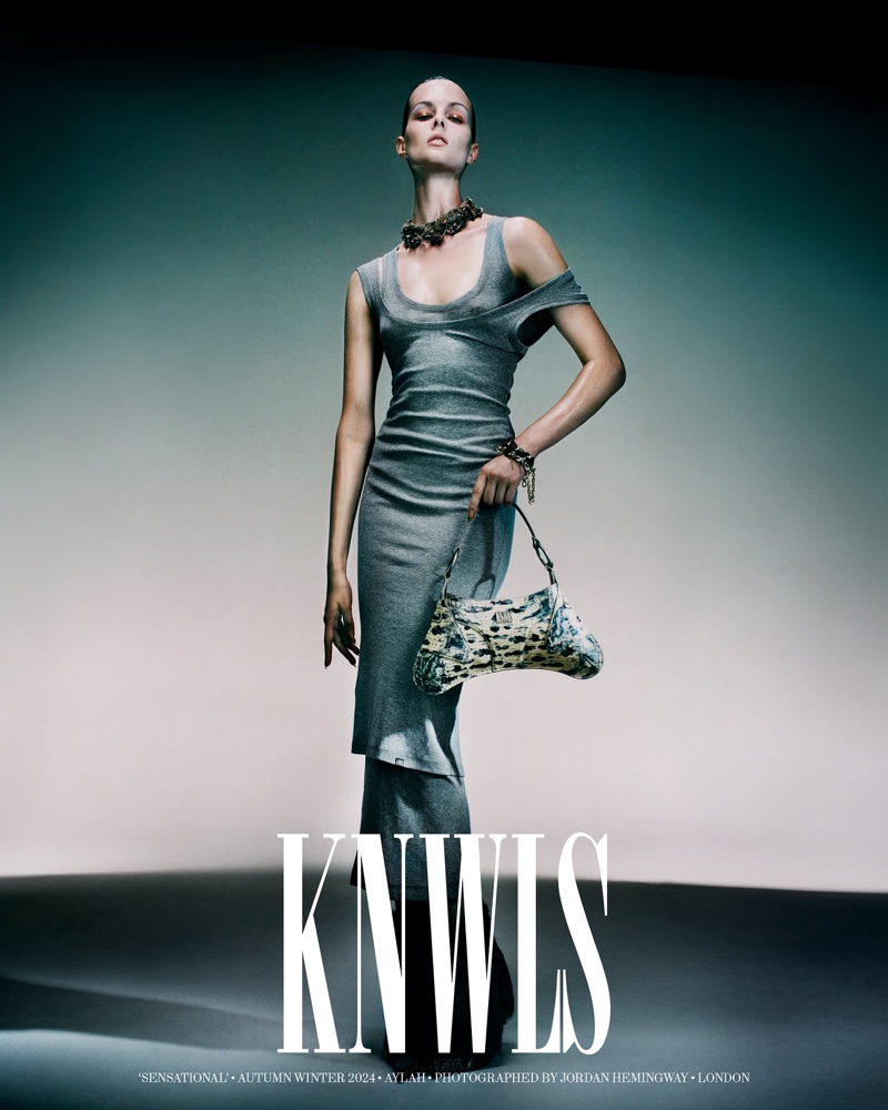 Aylah Peterson poses with the Razr bag in Knwls' fall 2024 ad.