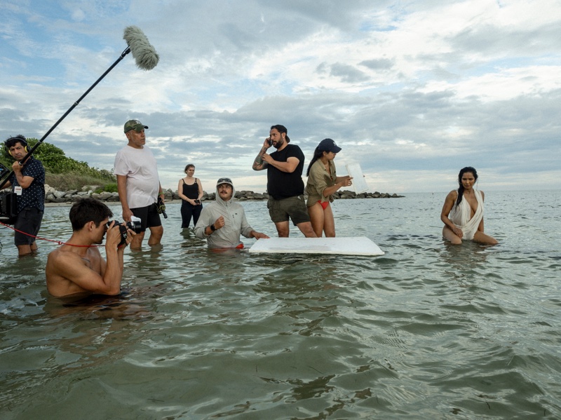 Padma Lakshmi takes a dip in Miami on set of the Pirelli calendar.