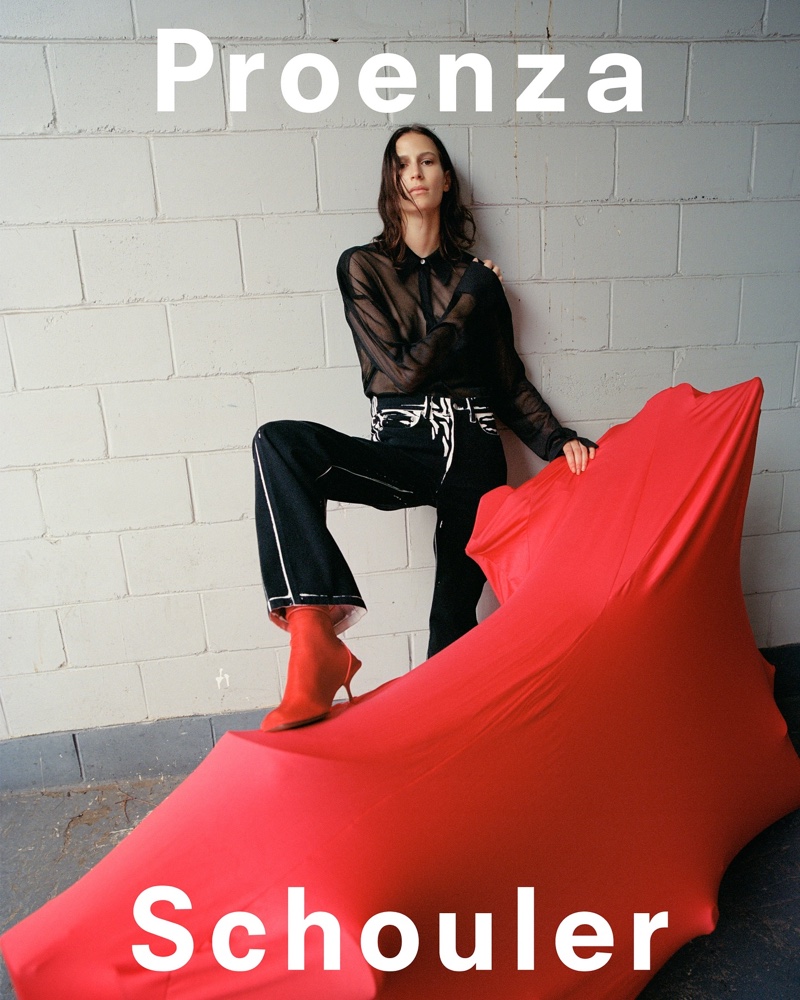 Proenza Schouler features a sheer shirt and straight jeans for its fall-winter 2024 ad.