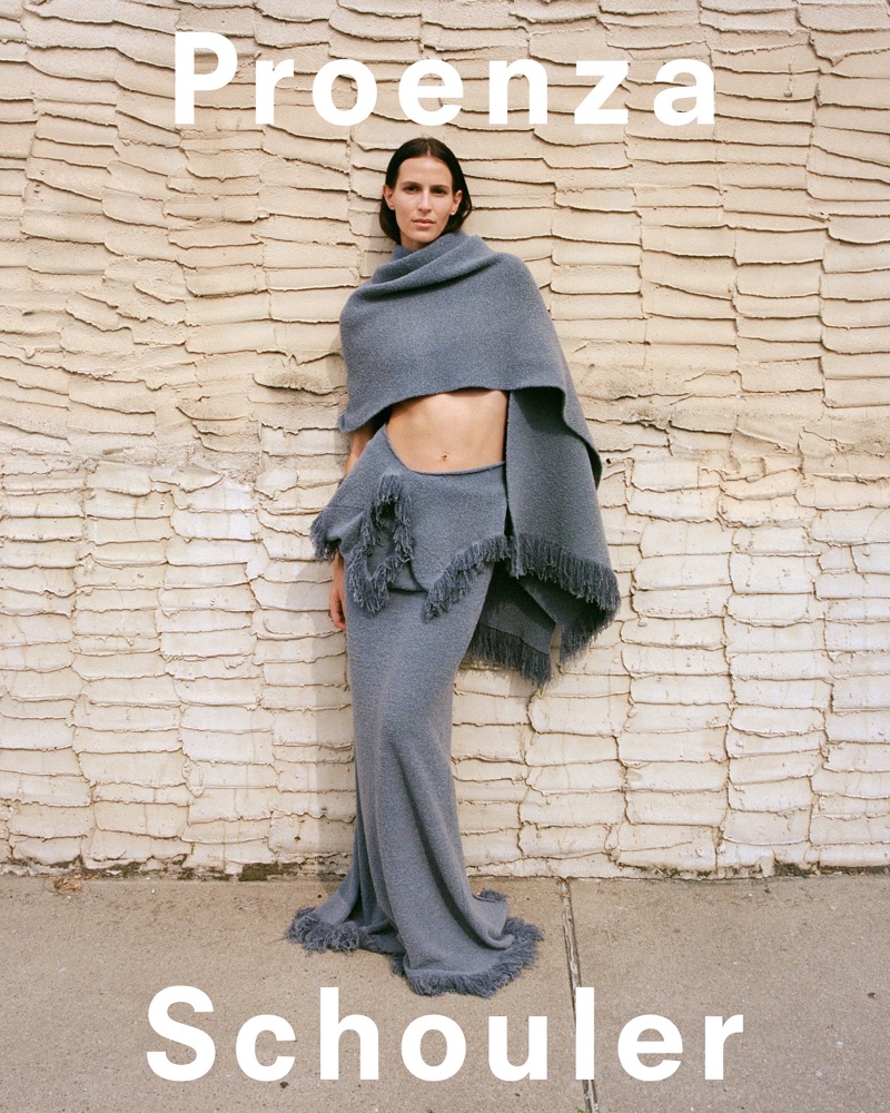 A fringed top and skirt set stands out in Proenza Schouler's fall-winter 2024 campaign.