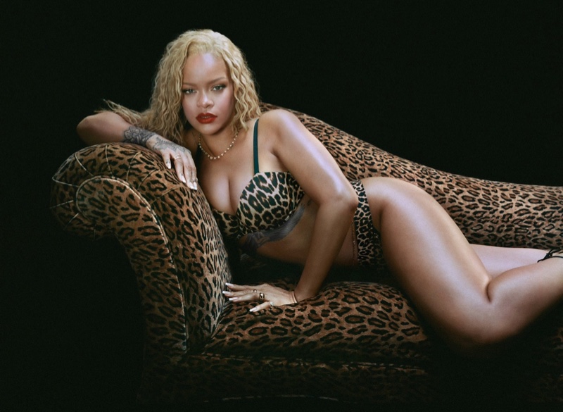 Clad in leopard print, Rihanna models Savage X Fenty's Soft N' Savage line.