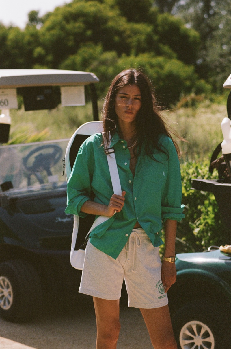 Mahalia Celeste Henderson wears Sporty & Rich poplin top and shorts from its Country 
Club drop.