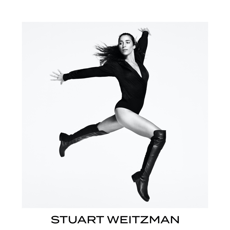 Aly Raisman takes a leap in the latest Stuart Weitzman campaign.