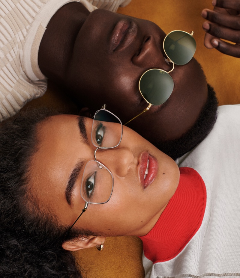 (Top) Warby Parker Satler Sunglasses in Polished Gold (Bottom) Warby Parker Healey Eyeglasses in Polished Silver $95