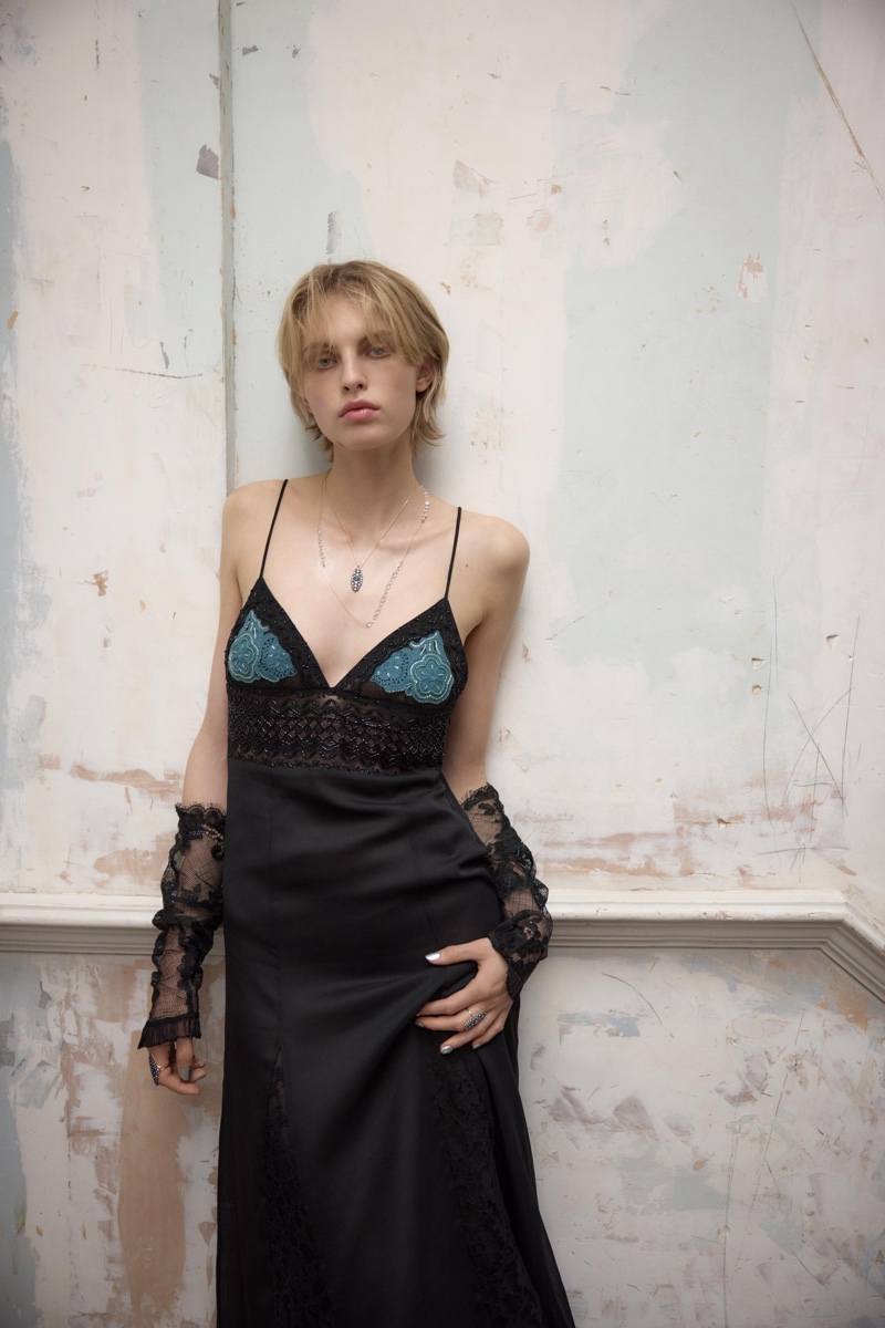 Zara turns up the shine factor with an embroidered beaded slip dress.