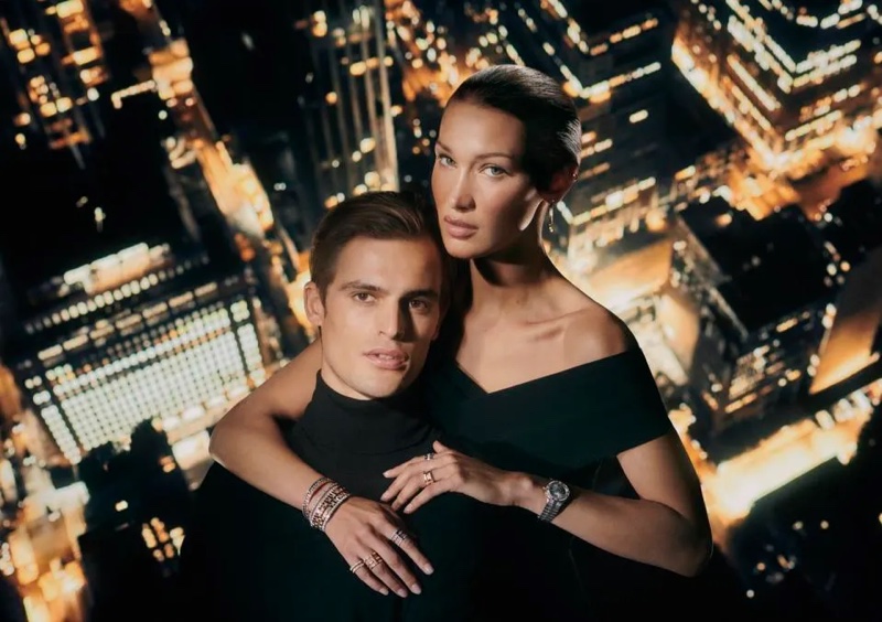 Parker van Noord and Bella Hadid model Chopard's Ice Cube jewelry collection.