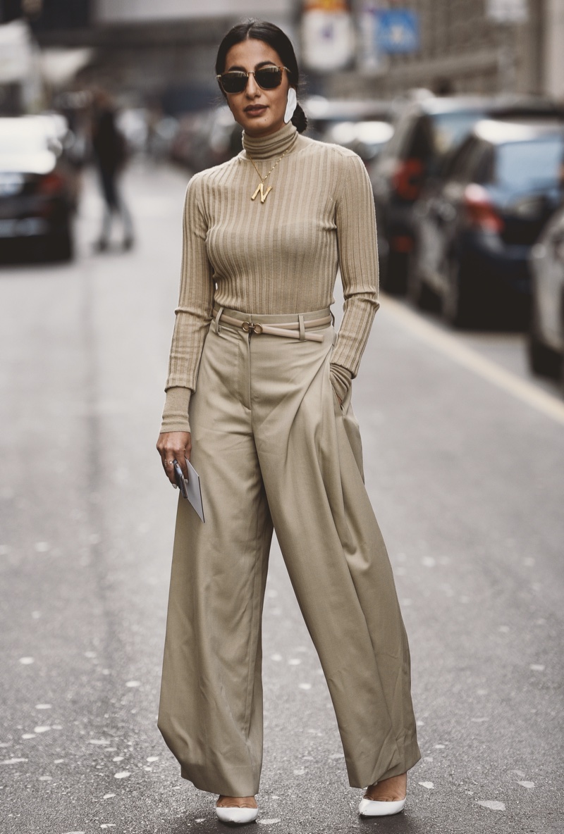 Cozy Knit Wide Leg Trousers Minimalist Outfit