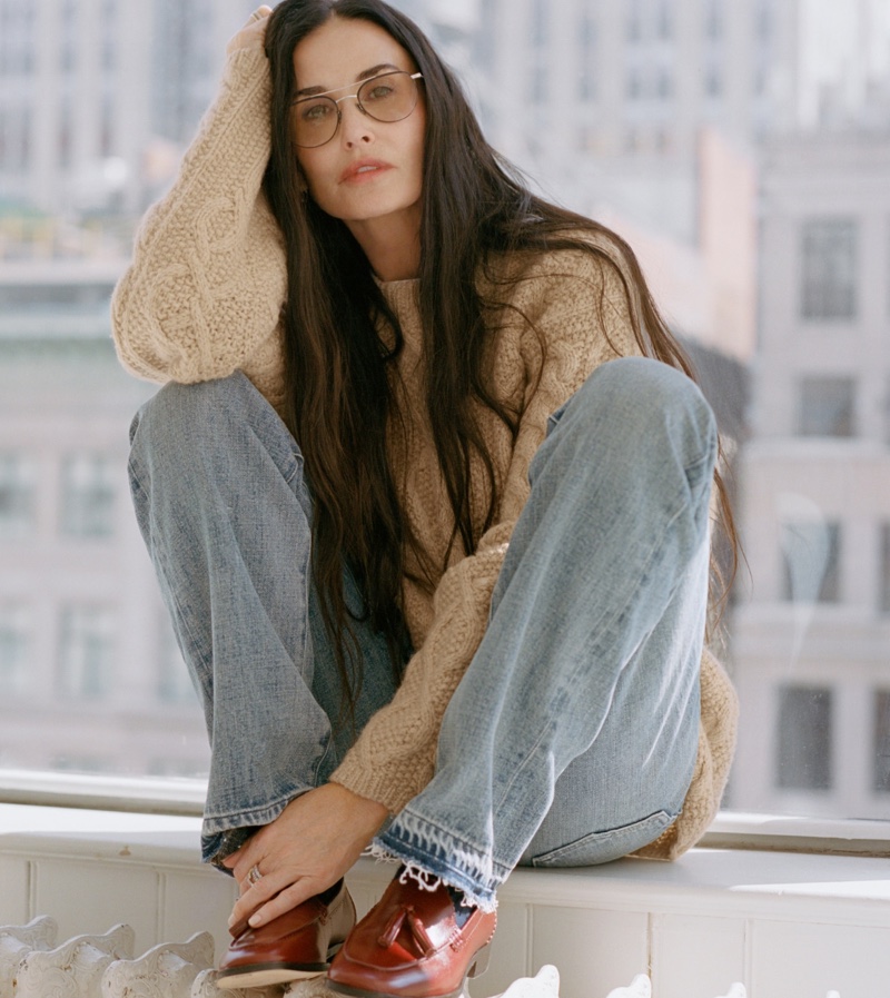 Demi Moore poses in J. Crew's fall 2024 catalog.