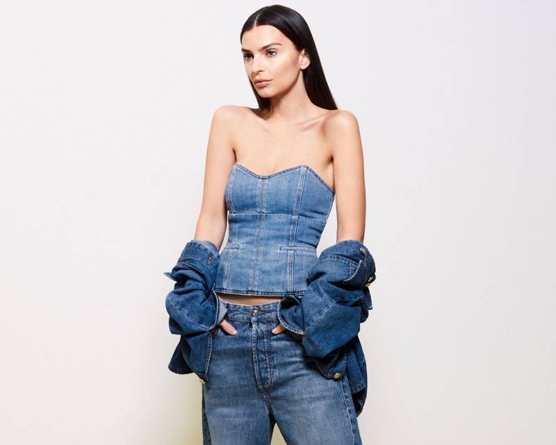 Clad in a denim corset and jeans, Emily Ratajkowski fronts Marella's fall 2024 ad.