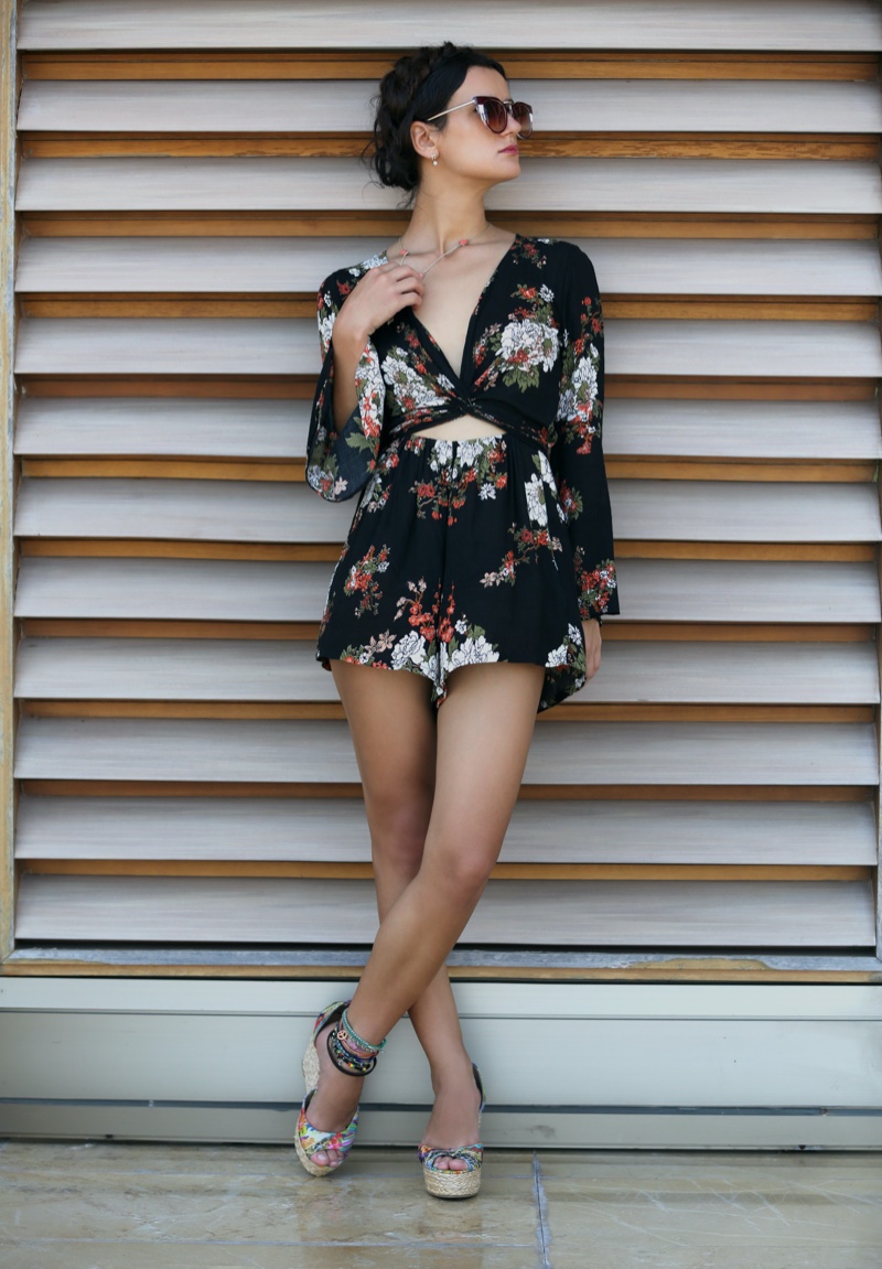 Floral Print Romper Tropical Vacation Outfit