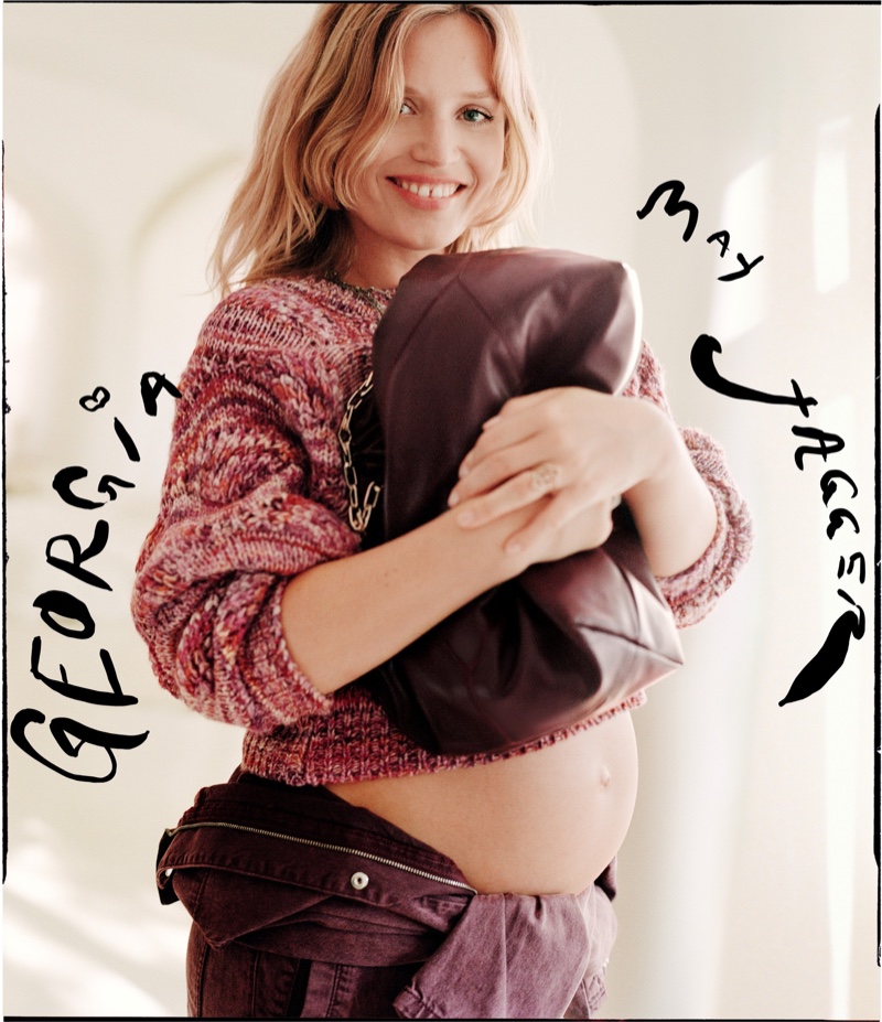 All smiles, Georgia May Jagger poses with ba&sh's June tote bag in a new campaign.