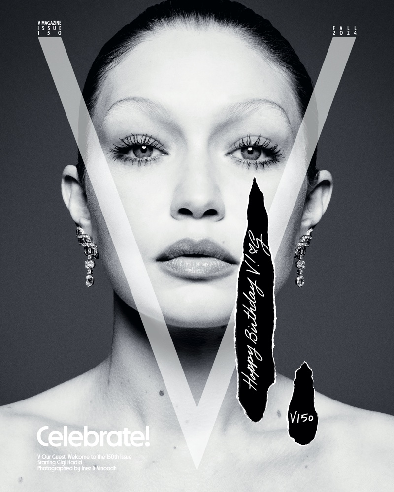 Wearing Cartier earrings, Gigi Hadid graces V Magazine's Fall 2024 cover.