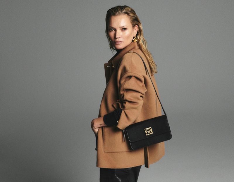 Kate Moss looks chic in Anine Bing's fall 2024 campaign, wearing a brown jacket.