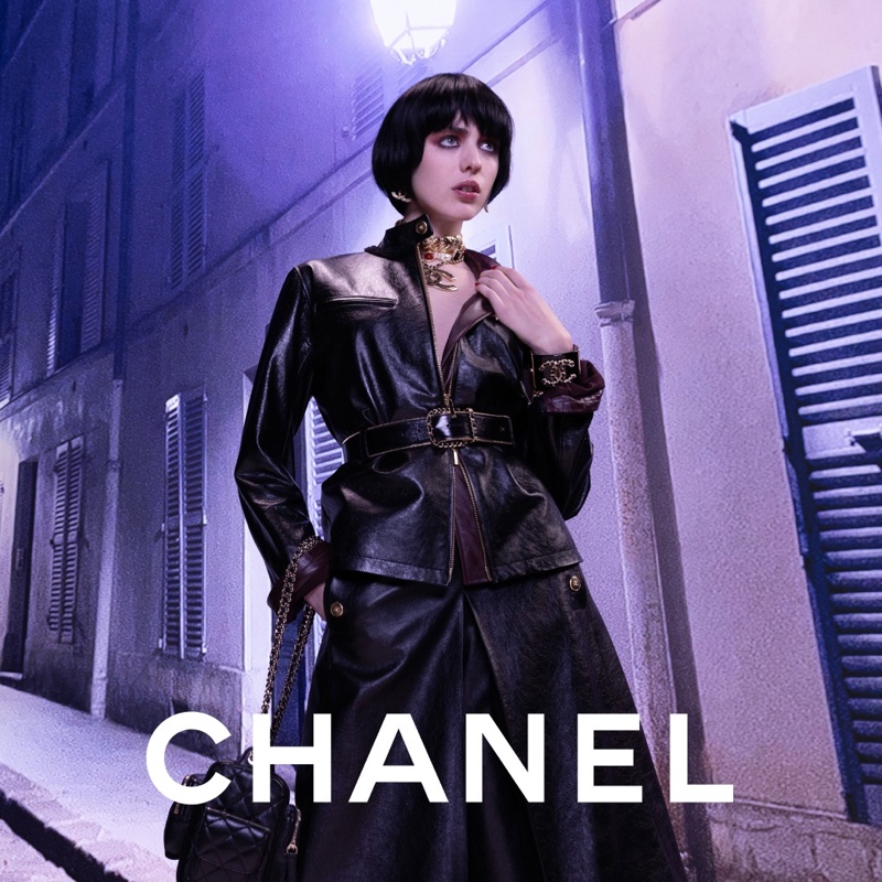 Clad in leather, Margaret Qualley fronts the cinematic Chanel fall 2024 campaign.