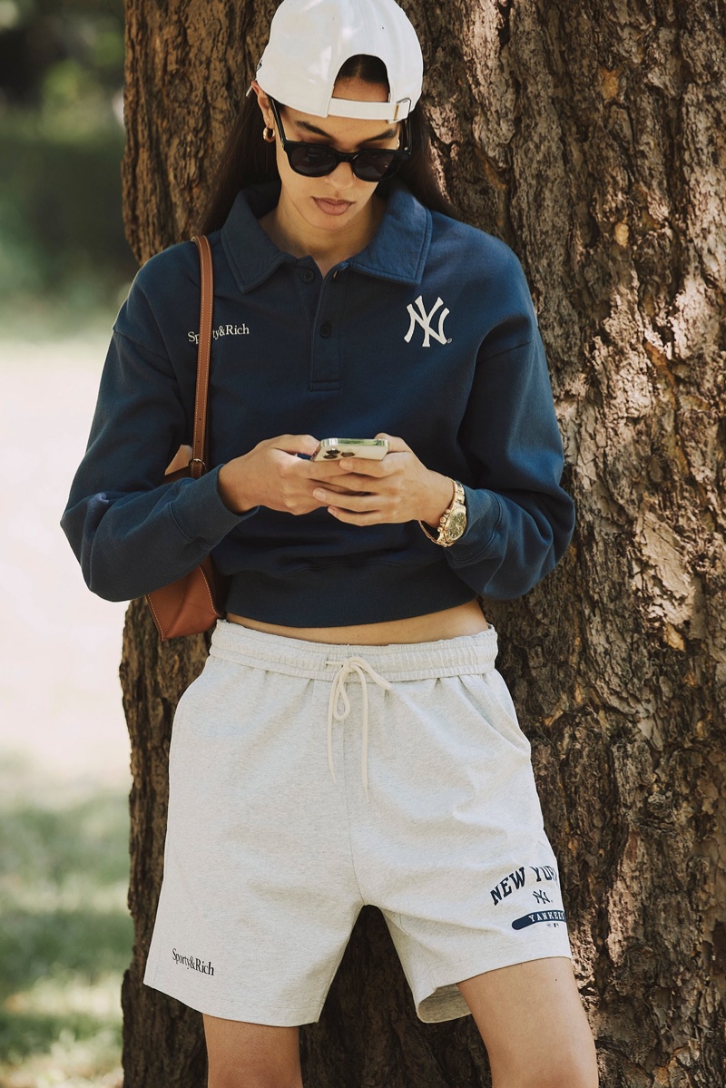 Grace Valentine gets decked out in Sporty & Rich for '47 & The New York Yankees baseball cap, shirt, and shorts.