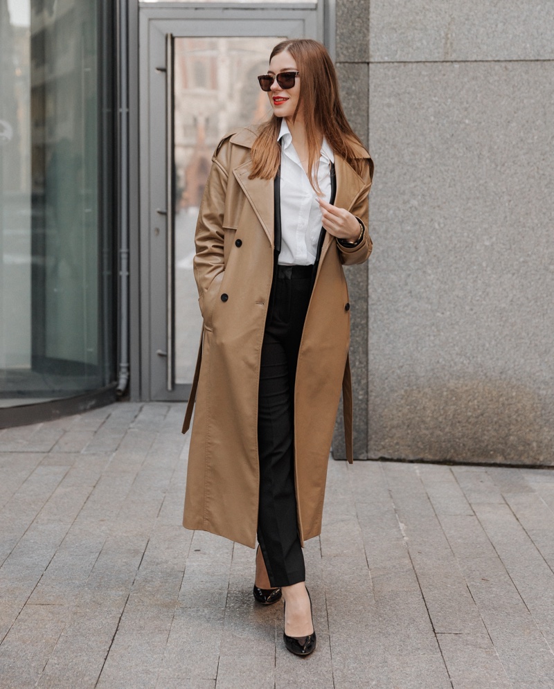 Trench Coat Black Trousers Minimalist Look