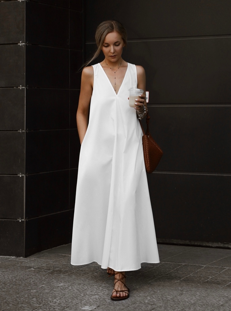 White Sleeveless Dress Minimalist Outfit