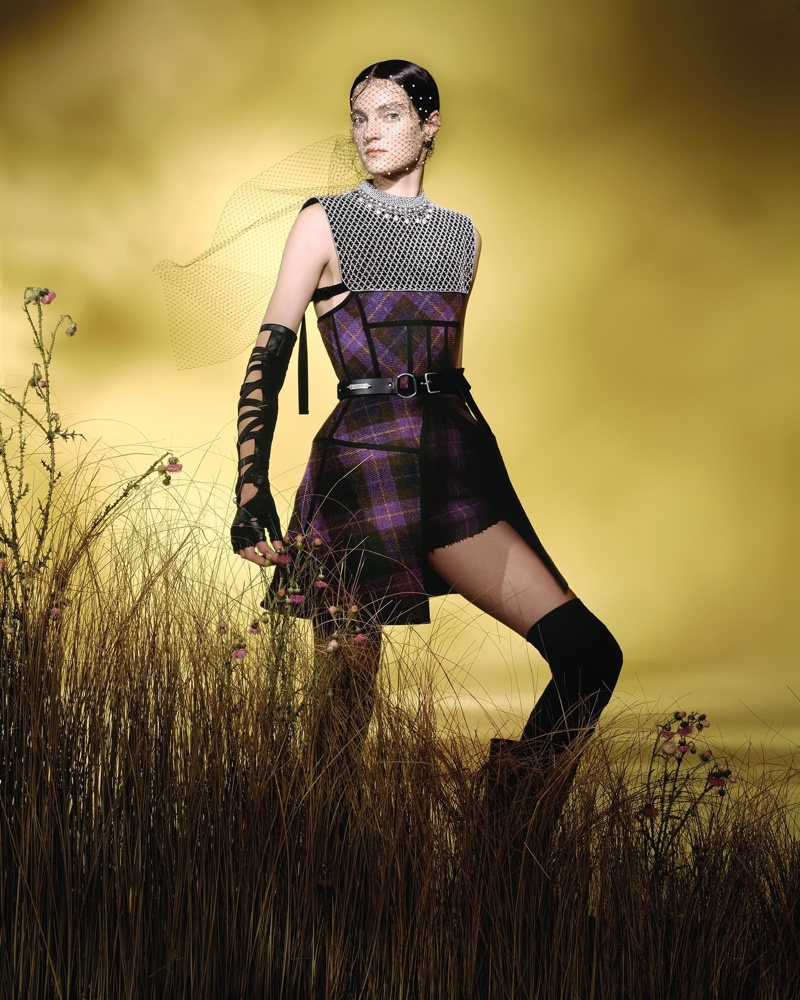 Tanya Churbanova rocks a tartan look for the Dior cruise 2025 campaign.