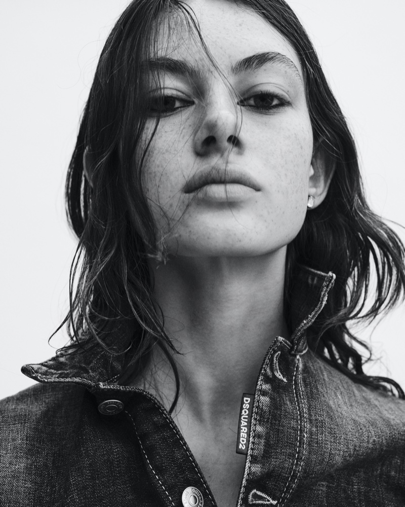 Lydia Waldrop gets her closeup in Dsquared2's fall-winter 2024 denim campaign.