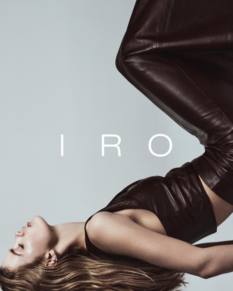 Clad in leather, Luna Bijl fronts IRO's fall 2024 campaign.