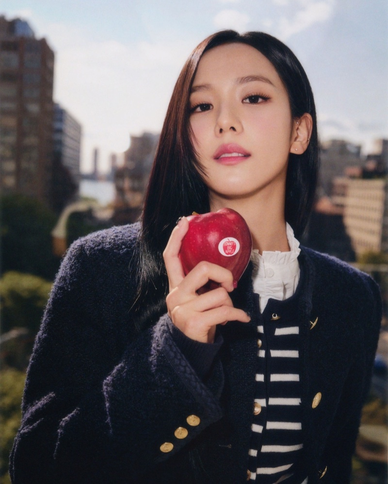 Blackpink's Jisoo poses with an apple for Tommy Hilfiger fall 2024 ad.