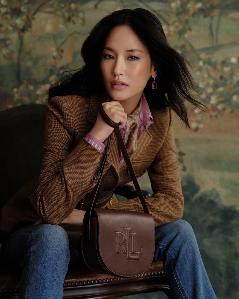 A wool-blend twill blazer pairs well with the Witley crossbody bag from Lauren Ralph Lauren's fall 2024 collection.