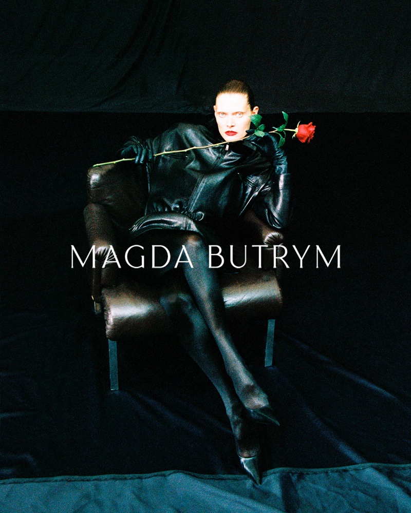 Posing in leather, Malgosia Bela fronts Magda Butrym's Decade of the Rose campaign.