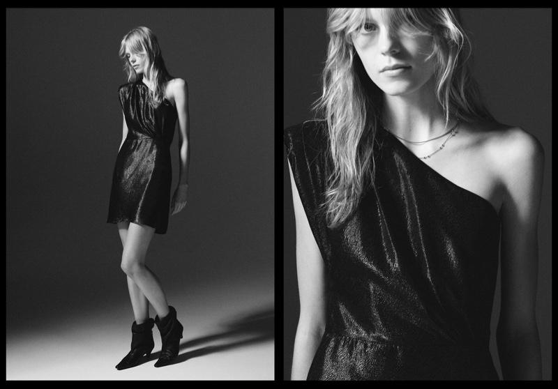 Mango channels rock and roll vibes with an asymmetrical textured dress.