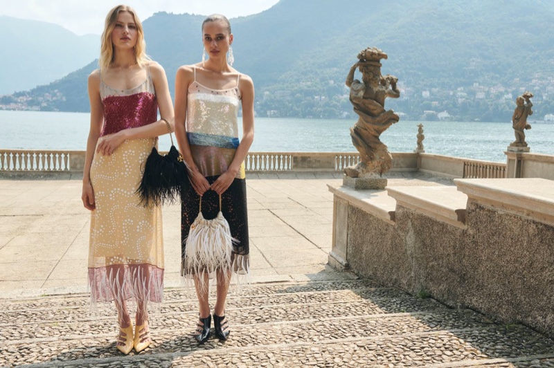 Sparkling sequin dresses are featured in Tory Burch's Holiday 2024 collection.