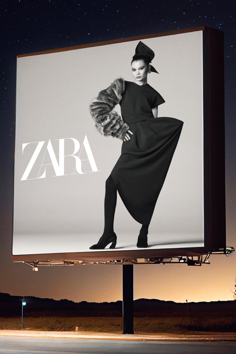 Haojie Qi wears a bold silhouette in Zara Studio's fall-winter 2024 campaign.