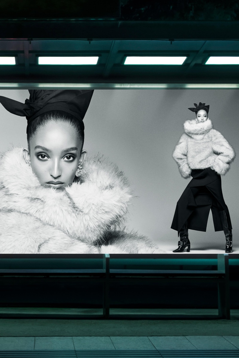 Mona Tougaard appears on a billboard for Zara Studio's fall 2024 ad.