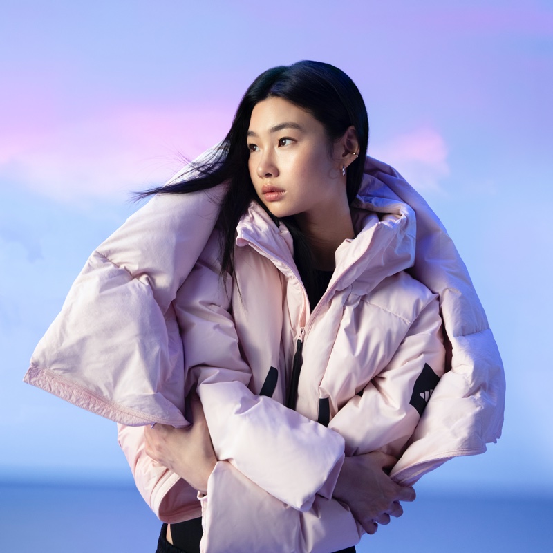 Hoyeon stars in adidas Sportswear Myshelter Down Parka campaign.