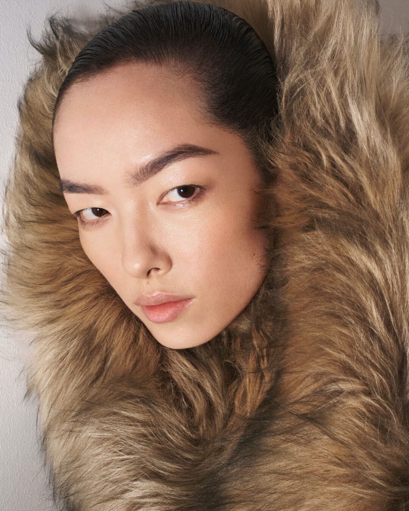 Fei Fei Sun models shearling coat in the Alaïa winter-spring 2025 Archetypes campaign.