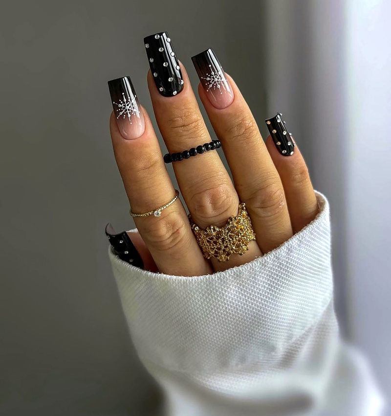 Black Rhinestone Nails