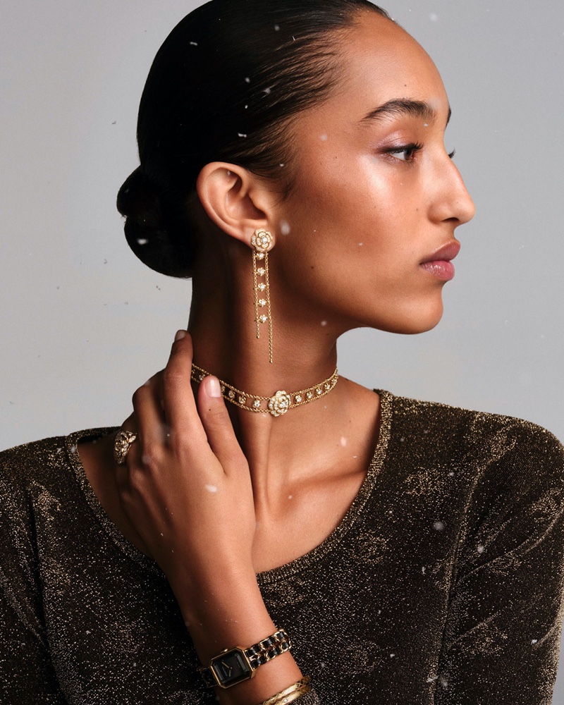 Mona Tougaard dazzles in Chanel's Fine Jewelry holiday 2024 collection.