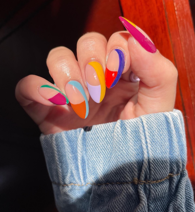 Color Block Abstract Long Nails