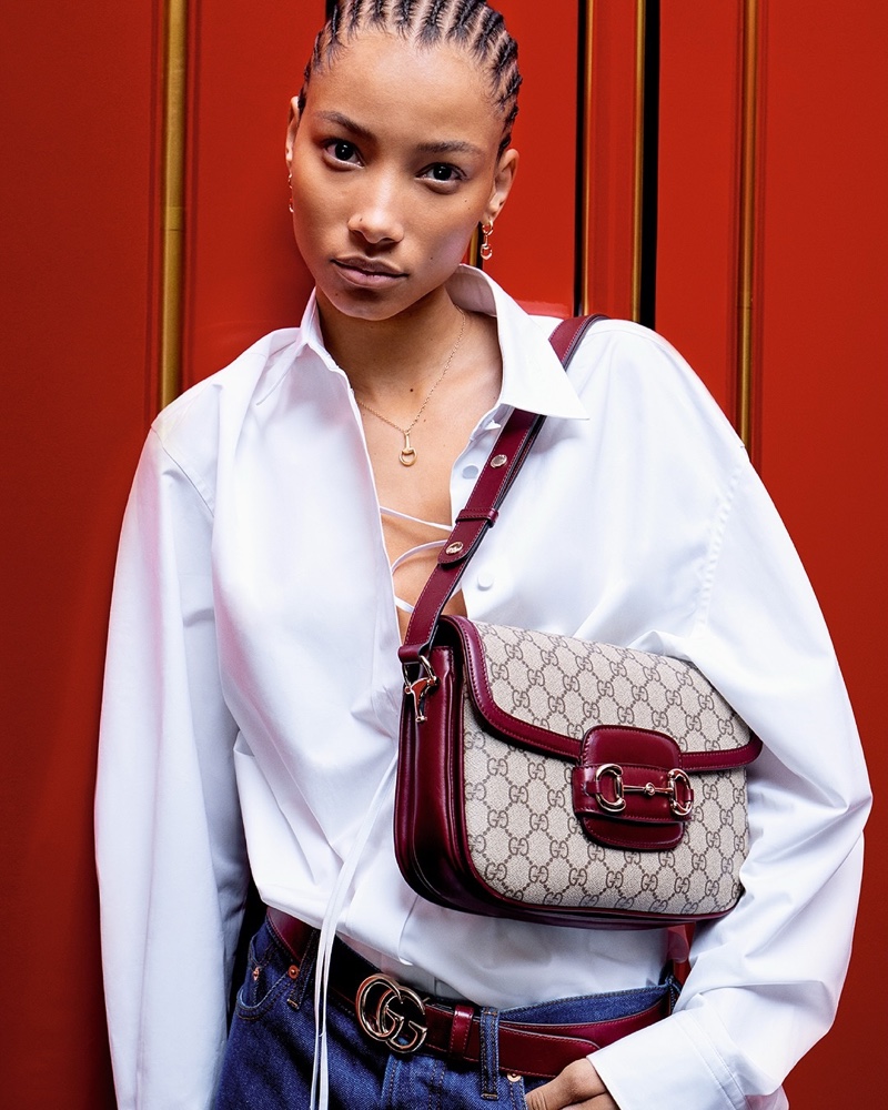 Lineisy Montero fronts the Gucci Gift 2024 campaign in a white shirt.