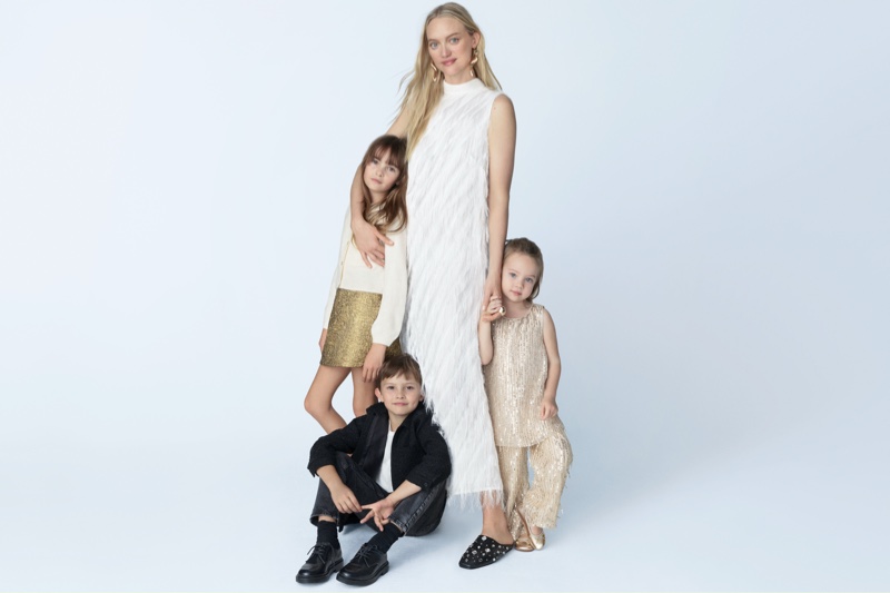 Gemma Ward poses with her children in H&M's Holiday 2024 campaign.