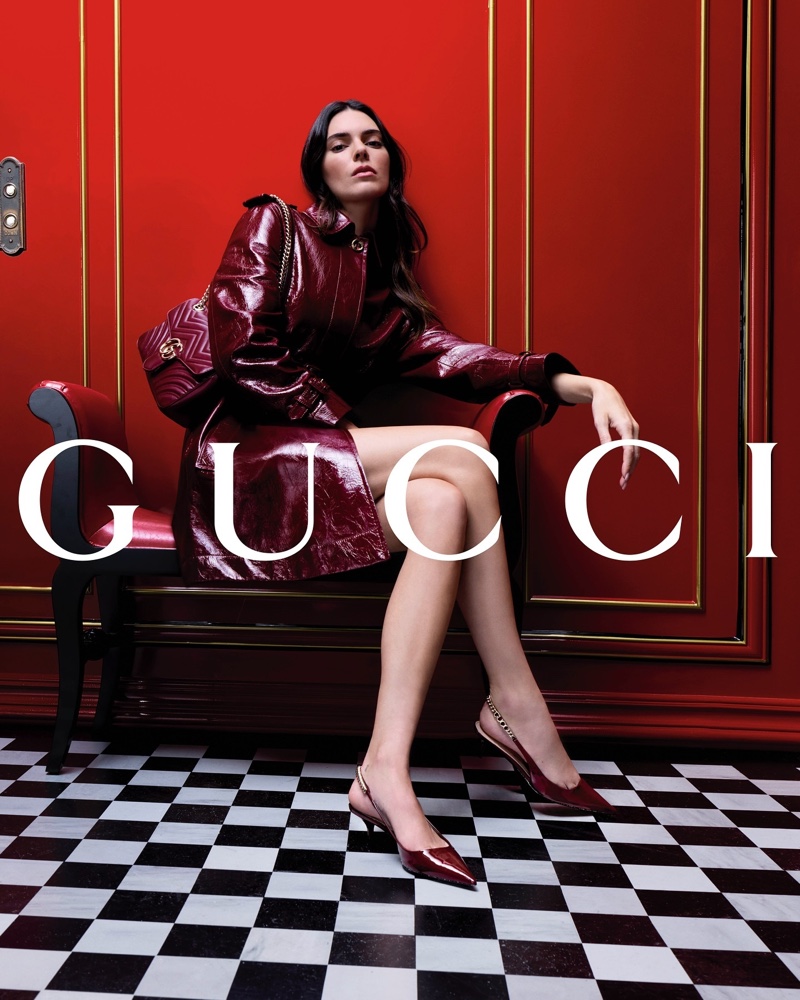 Kendall Jenner strikes a pose in Gucci's Gift campaign for the 2024 holiday season.