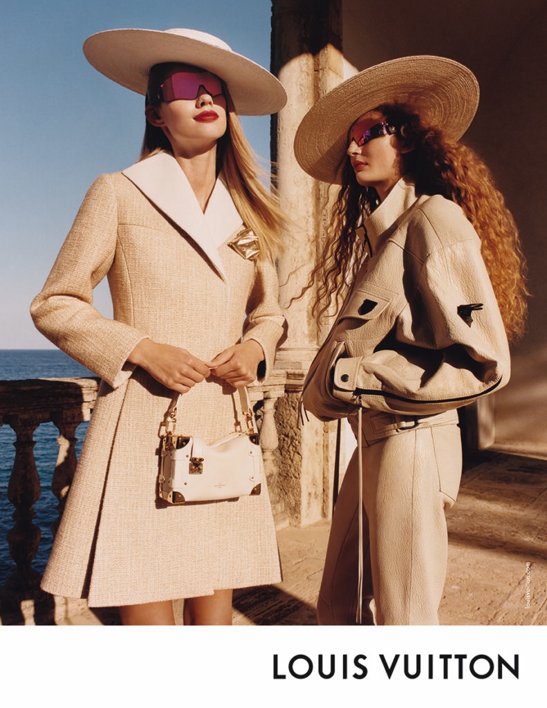 Structured silhouettes in neutrals are featured in Louis Vuitton's cruise 2025 campaign.